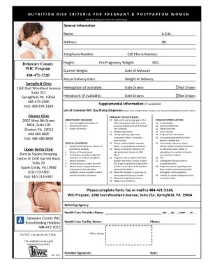 Fillable Online Wic Pregnant Post Partum Referral Form Pub Fax Email