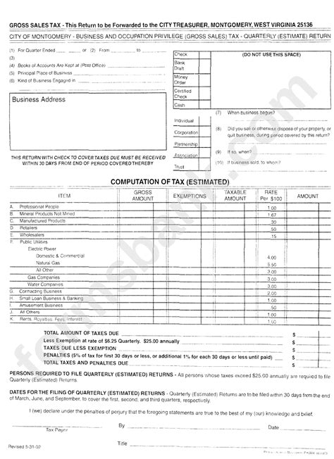 Business And Occupation Privilege Form Gross Sales Tax Quarterly