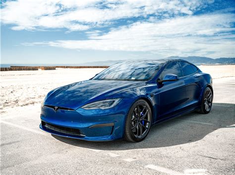 Deep Metallic Blue Tesla Model S Plaid Unplugged Performance Rear Spoiler And Bbk Kit