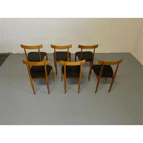 Set Of Vintage Wood And Leather Chairs By Alan Fuchs For Luv