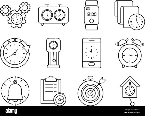 Chess Clocks And Clock Icon Set Over White Background Line Style