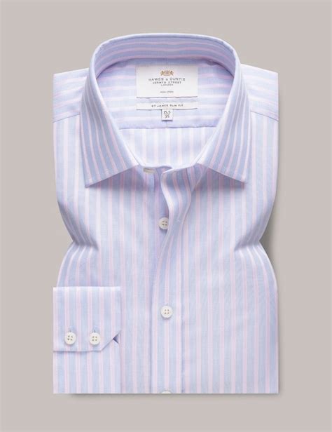 Men S Non Iron Blue Pink Stripe Slim Shirt Hawes Curtis