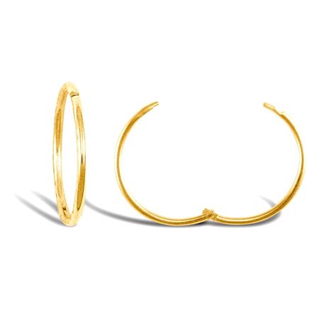 Solid 9ct Yellow Gold Hinged Sleeper 1mm Hoop Earrings 15mm