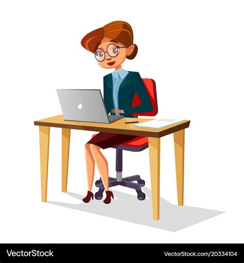 Cartoon business woman at workplace laptop Vector Image