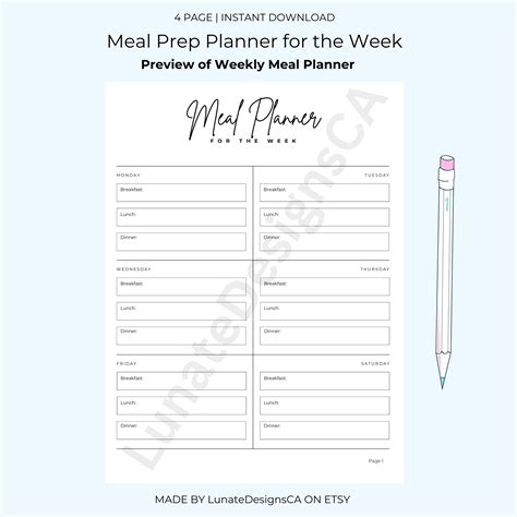 Meal Prep Planner Template Weekly Meal Prep Planner With Room For Ingredients Meal Planner Pdf