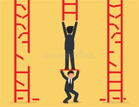 Businessman Coworker Support His Colleague Reaching To Climb Ladder Of