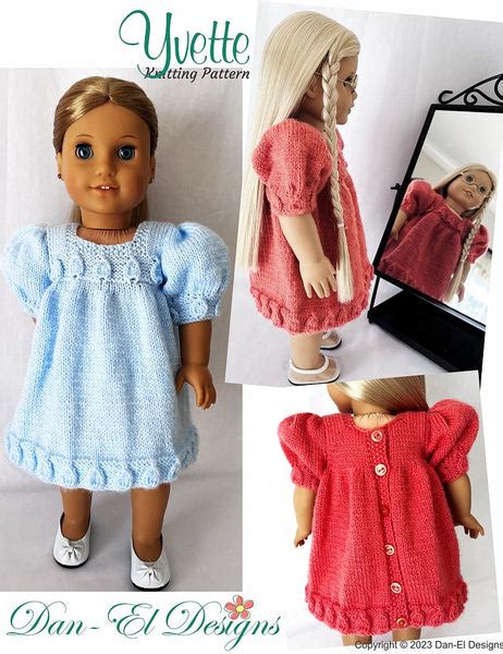 Dan El Designs Yvette Doll Clothes Knitting Pattern 18 Inch American Girl Dolls