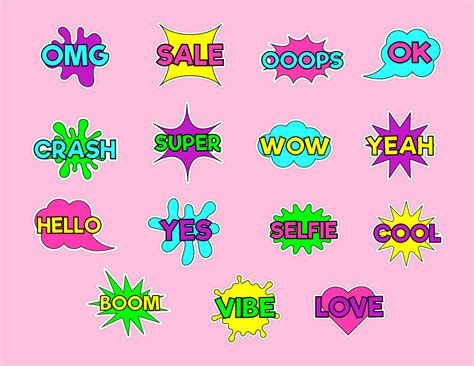 Comic Speech Bubbles Sticker Bundle Cute Comic Words In Boom Speech