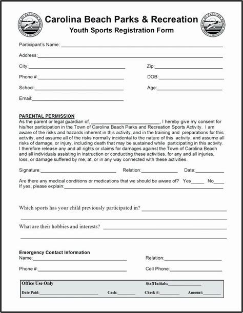 Youth Sports Registration Form Template Word Form Resume Examples