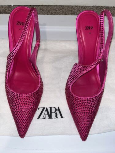 Zara Heeled Rhinestone Diamonds Slingback Fuchsia Pink Usa Eur Ebay