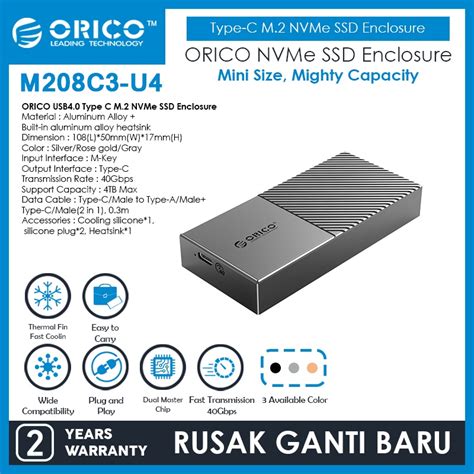 Jual ORICO USB4 0 Type C M 2 NVMe SSD Enclosure 40Gbps M208C3 U4