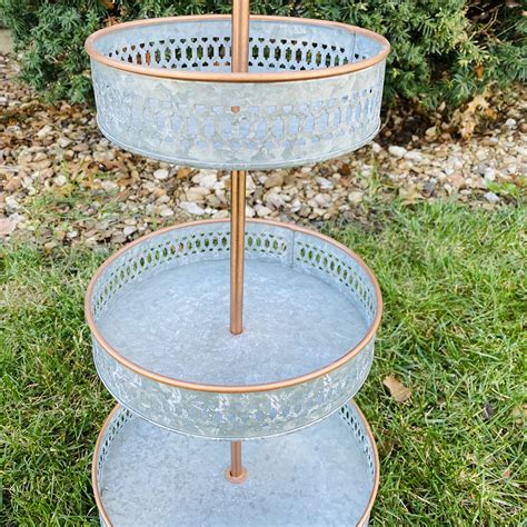 3 Tiered Farmhouse Galvanized Metal Server Tray With Gold Handle 5 Something Borrowed Kc