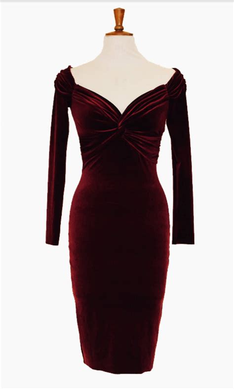 Cocktail Dress Burgundy Velvet Dress Midi Dress Evening Etsy