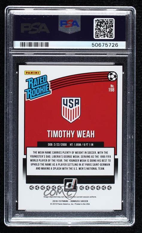 Panini Donruss Rated Rookie Timothy Weah Psa Mint Rookie