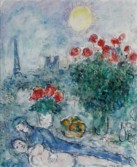 Marc Chagall Les Amoureux Aux Bouquets Rouges