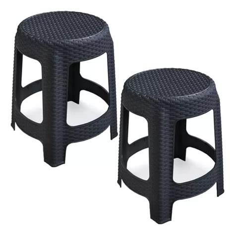 Kit 2 Banquetas Rattan Plástica Cozinha Jardim Preta MercadoLivre