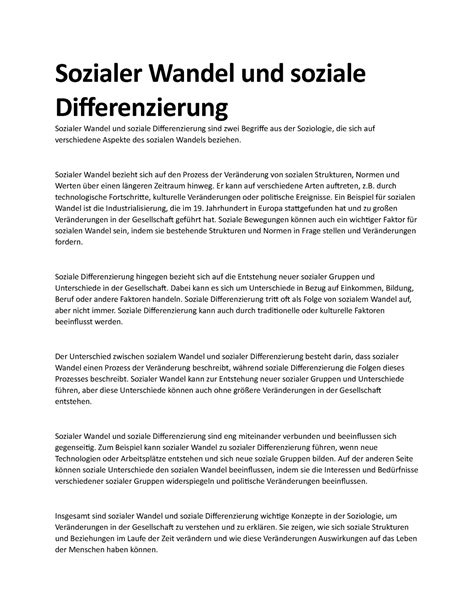 Sozialer Wandel Und Soziale Differenzierung Sozialer Wandel Und