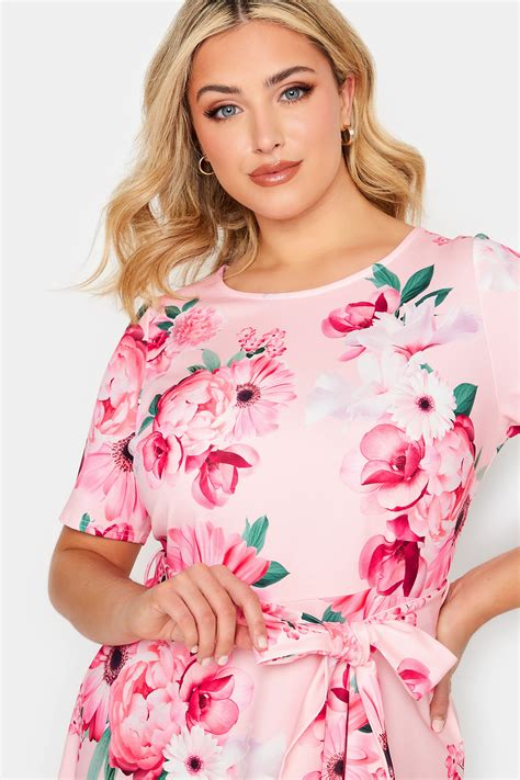 Yours London Plus Size Pink Floral Print Skater Dress Yours Clothing