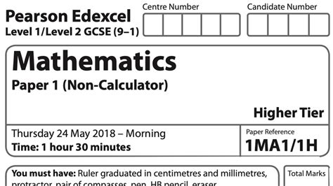 GCSE Higher Edexcel May 2018 Paper 1 Non Calculator Walkthrough YouTube