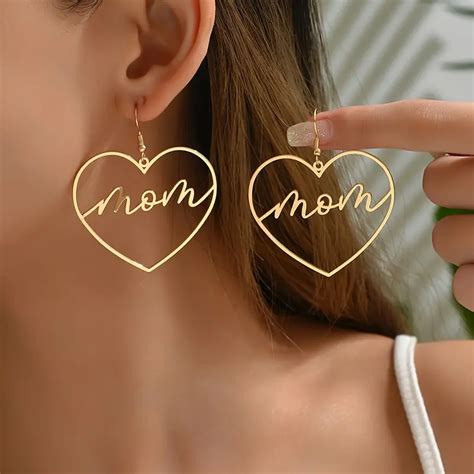 Hollow Heart Mom Decor Dangle Earrings Elegant Simple Style Temu