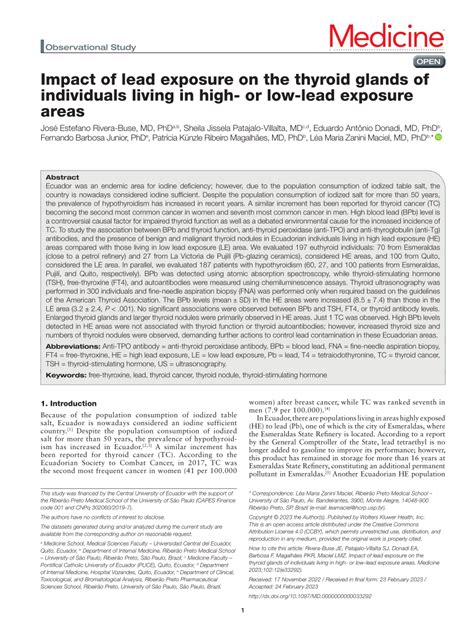 PDF Impact Of Lead Exposure On The Thyroid Glands Of Individuals