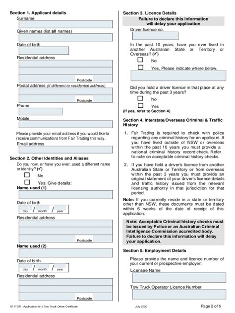 Fillable Online Application Mutual Recognition Tow Truck Driver