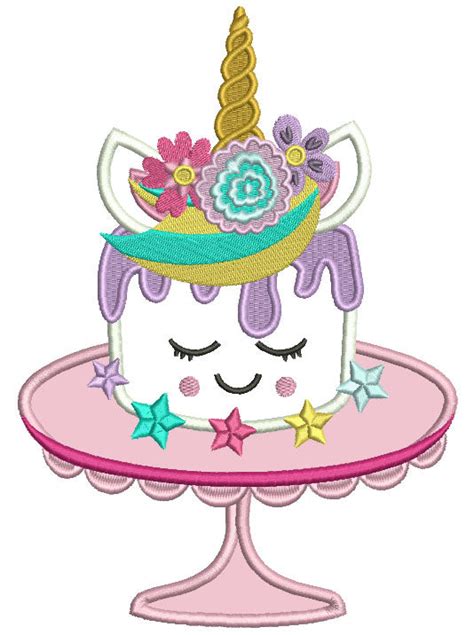 Unicorn Cake On The Table Applique Machine Embroidery Design Digitized ...