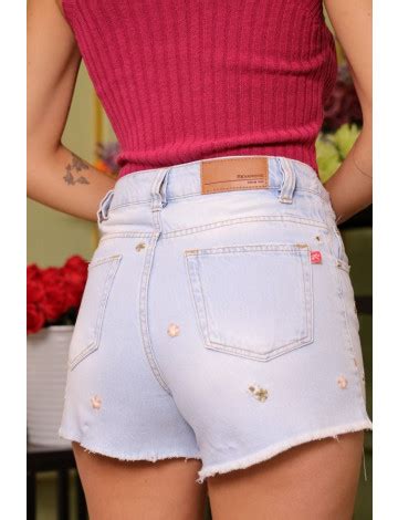 Shorts Jeans Bordado E Barra Desfiada Atacado Feminina Revanche