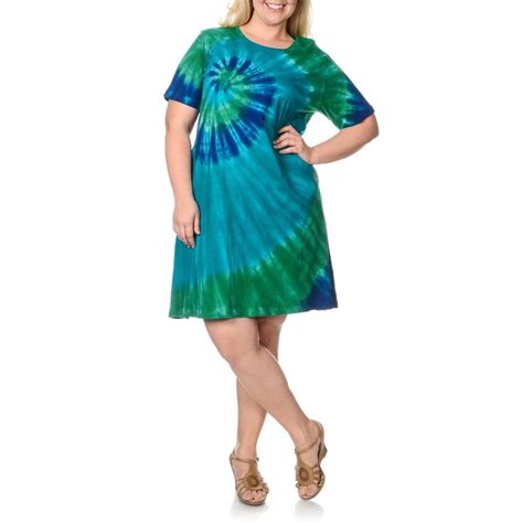 La Cera Womens Plus Size Blue Tie Dye Print Dress Tie Dye Short