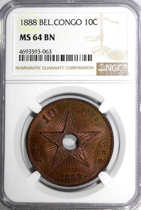 Centimes Belgian Congo Free State Leopold Ii Copper Ngc Ms Bn