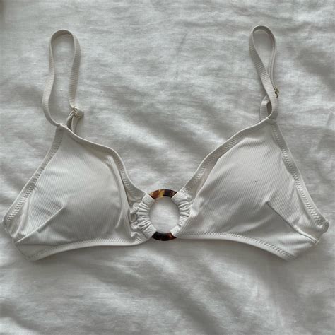 White Ribbed Bikini With Tortoise Shell Accent Rings Gem