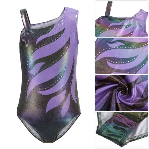 Girls Sleeveless Diamond Gymnastics Flame Cold Shoulder Ballet Dancewear Athletic Gymnastic