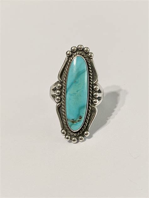 Vintage Turquoise Ring Large Sterling Silver Native American Etsy