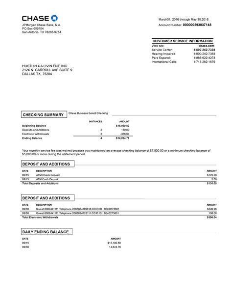 Chase Bank Statement 2022