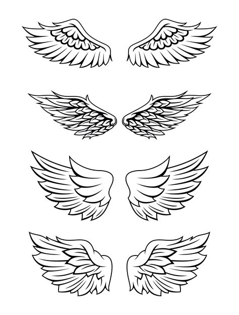 four different types of wings in black and white, each with an ...