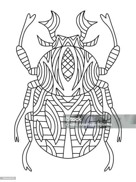 Halaman Mewarnai Kumbang Yang Digambar Tangan Untuk Ilustrasi Vektor