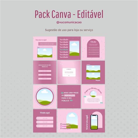 Pack Canva 12 templates editáveis Canva FREE Elo7