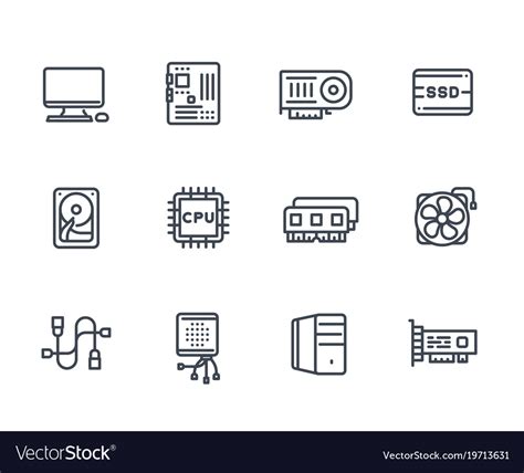 Computer components icons on white Royalty Free Vector Image