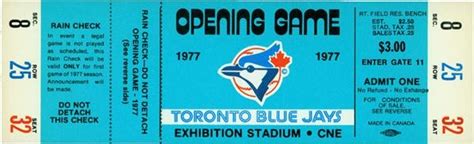 1977 Toronto Blue Jays First Game Full Ticket