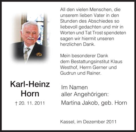 Traueranzeigen Von Karl Heinz Horn Trauer Hna De