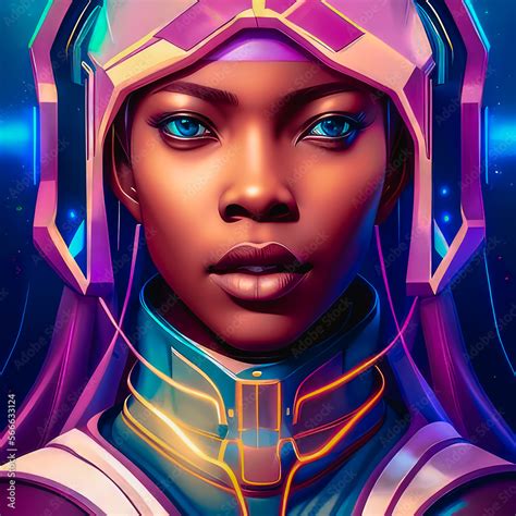 Generative Ai Interstellar Adventurer A Futuristic Synthwave Illustration Of A Female Space