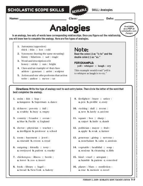 Analogies Worksheet Lesson Planet Teachers Toolbox Analogy Middle School