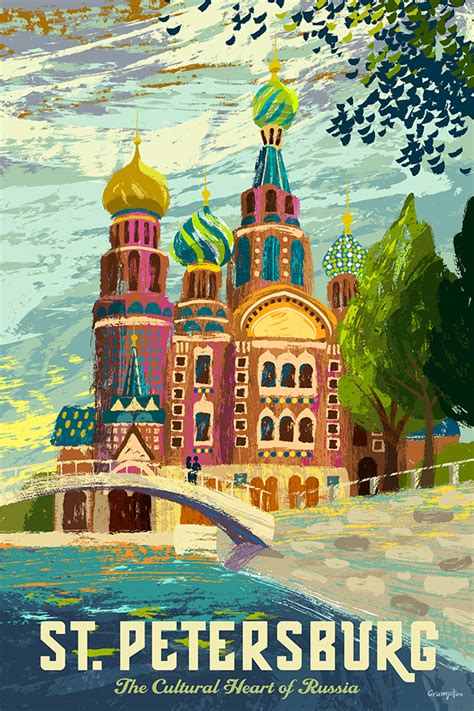 RETRO ILLUSTRATION: Saint Petersburg Russia Travel Poster