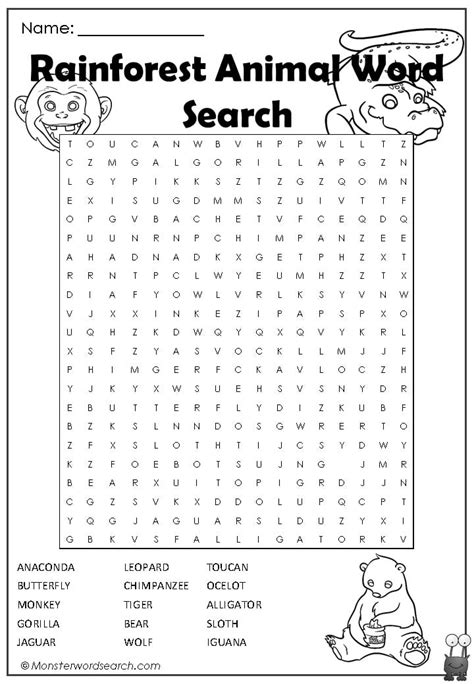 Rainforest Animal Word Search