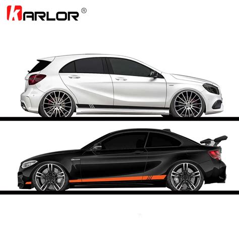 2pcs/lot 220x8cm Stripe Style Side Stripes Car Both Body Stickers Decal ...