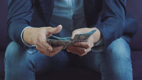 Formally Dressed Man Counting Us Dollar Bills Close Up Stock Footage