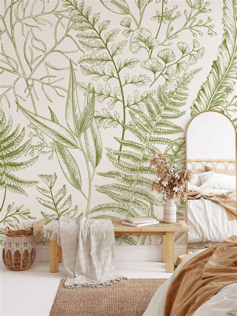 Fern Botanical Removable Mural Wallpaper Light Greenery Self Adhesive