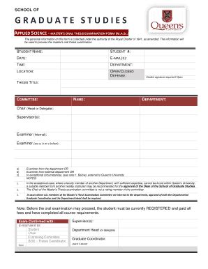 Fillable Online Queensu PhD Oral Thesis Examination Form Queensu Fax