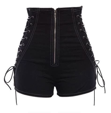 Gothic Thin High Waist Zipper Crisscross Women S Shorts Rebelsmarket