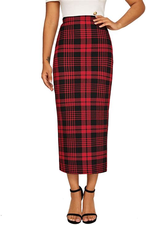 Verdusa Plaid Elastic Waist Bodycon Midi Skirt